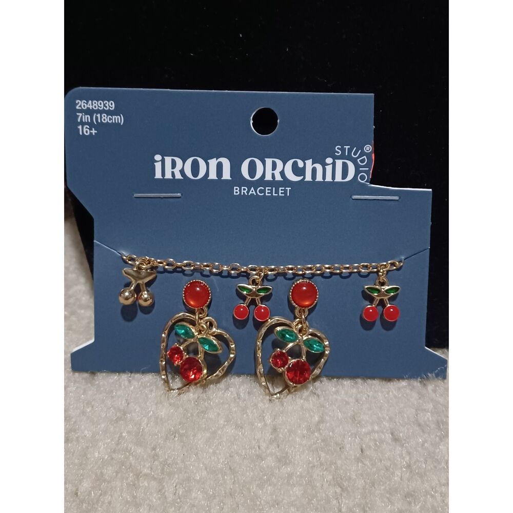 IRON ORCHID Gold-Toned Cherry Bracelet & Earrings